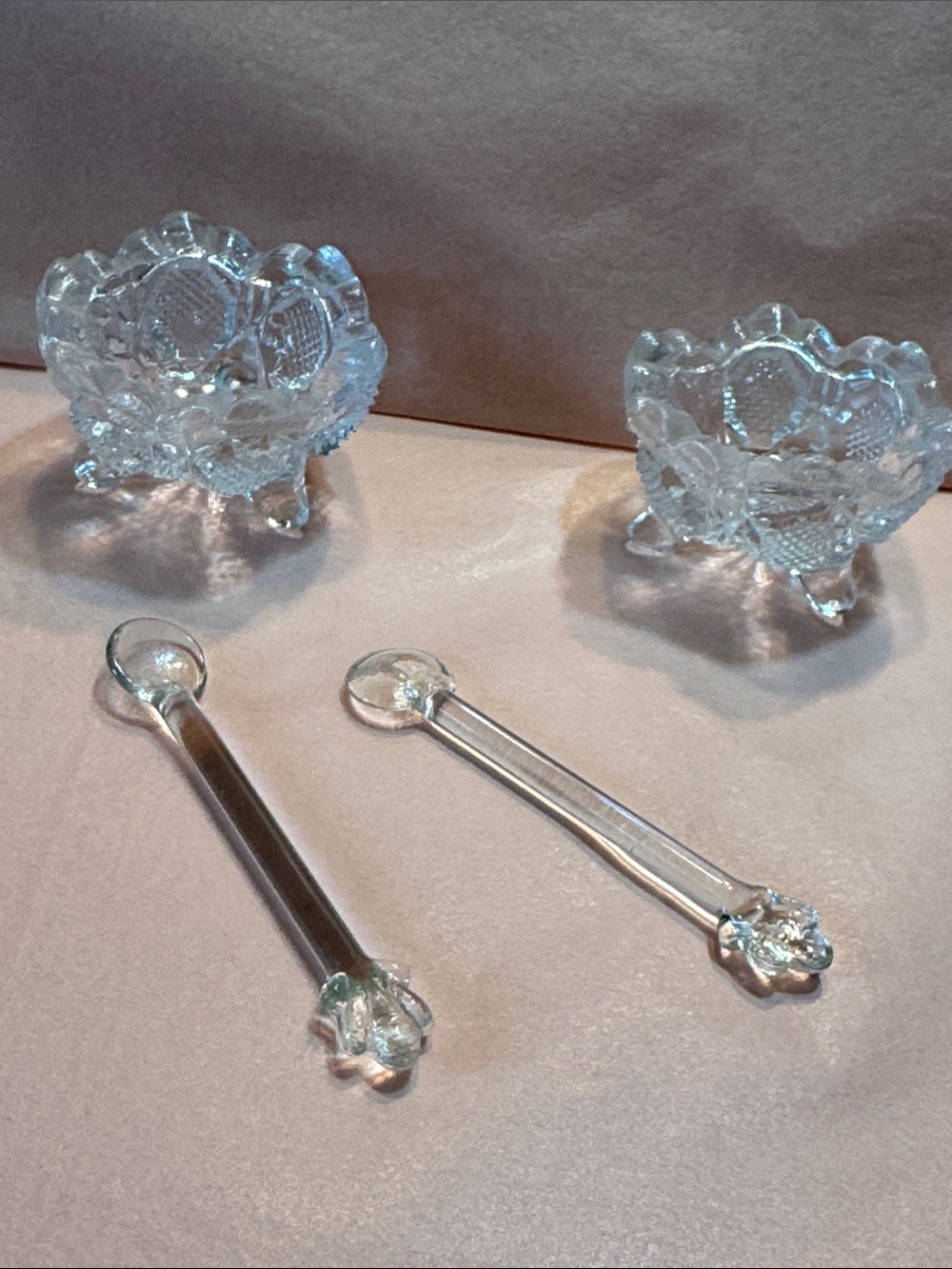 Clear Glass Salt Cellars with Matching Spoons - Clear